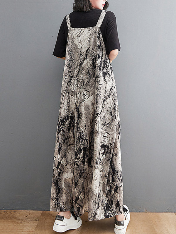 xakxx Vintage Printed Loose Wide Leg Overalls