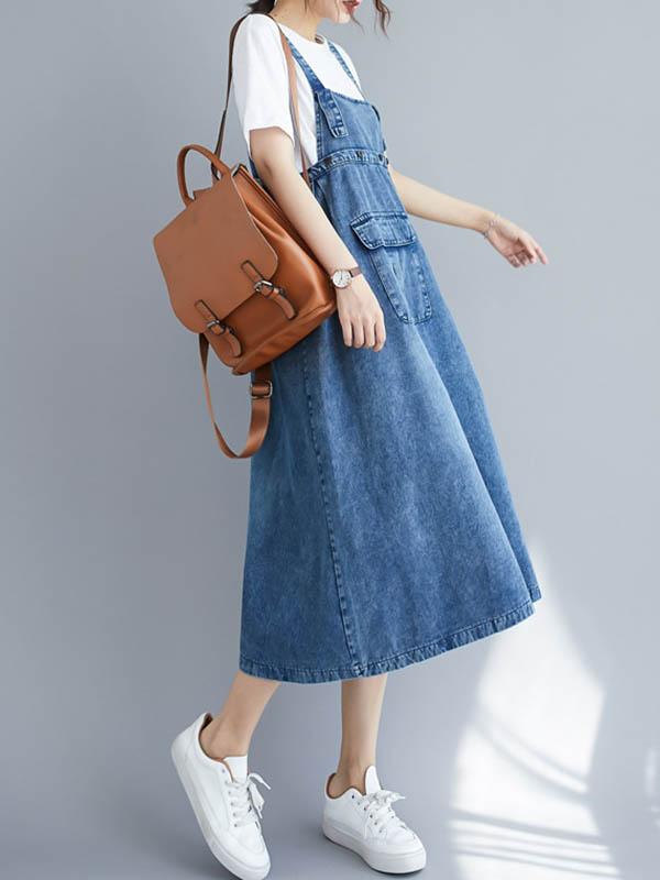 xakxx Original Solid Denim Strapless Dress