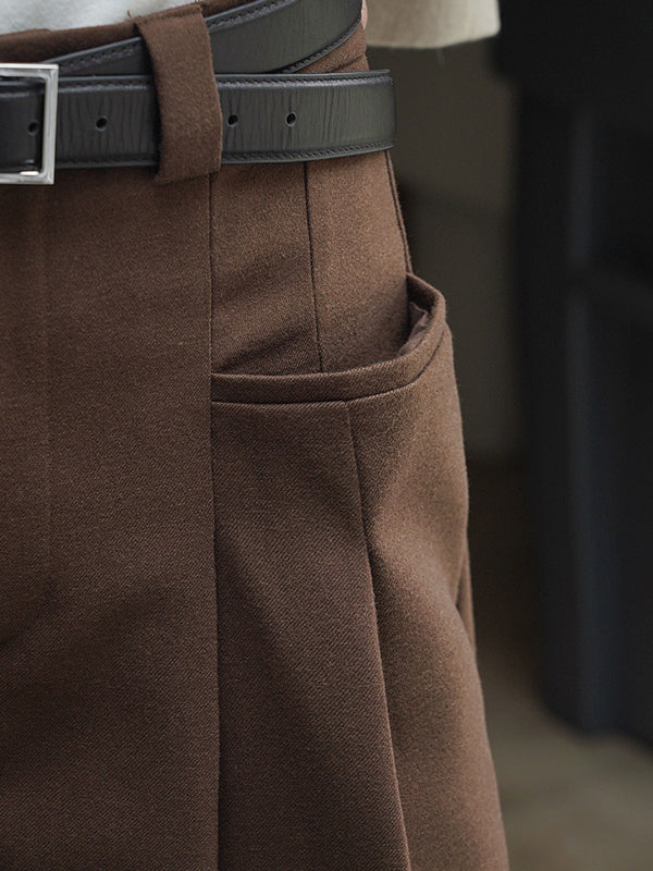 xakxx Loose Pleated Solid Color Wide Leg Pants Bottoms