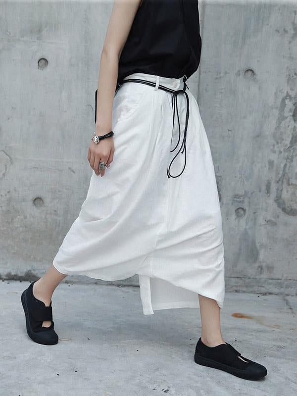 xakxx Loose White Linen Split-side Harem Pants