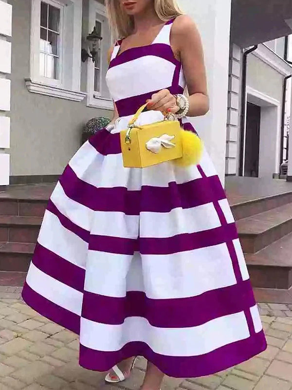 xakxx Sleeveless Striped Square-Neck Maxi Dresses
