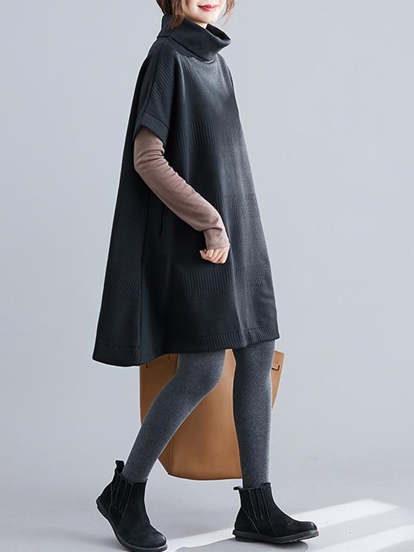 xakxx Casual Loose Short Sleeves Turtleneck Sweater Dress