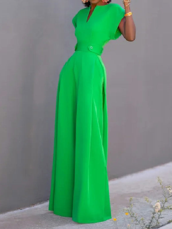 xakxx Urban Cap Sleeve Solid Color Wide Leg Jumpsuits