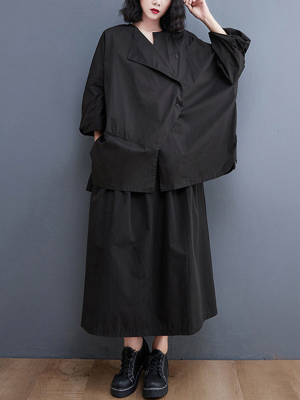 xakxx Casual Buttoned Cardigan Top&Elasticity Skirt 2 Pieces Set