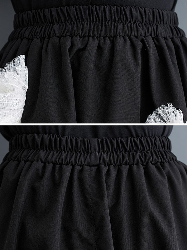 xakxx Loose Flower-Embellished Elastics Solid Color Skirts Bottoms