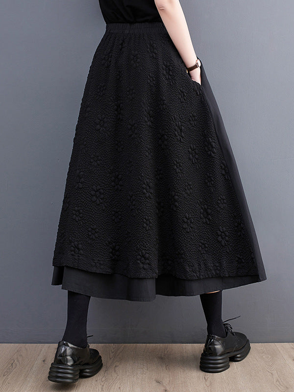 xakxx A-Line Loose Jacquard Solid Color Split-Joint Skirts Bottoms