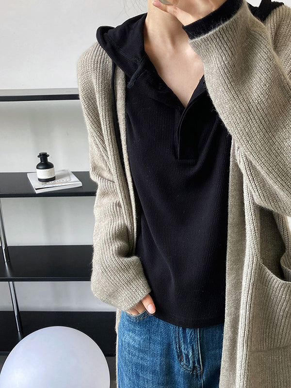 xakxx Casual Loose Solid Color Cardigan Tops