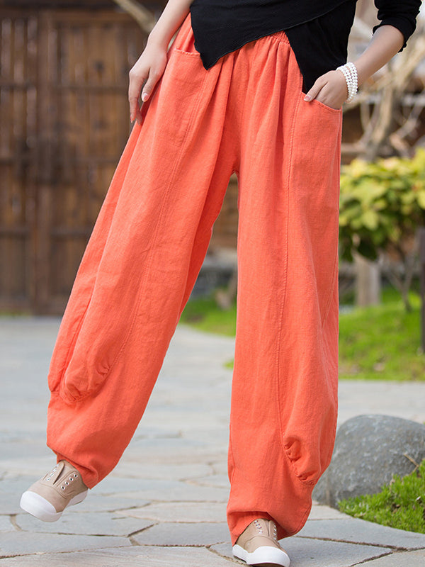 xakxx 7 Colors Casual Wide Leg High Waisted Solid Color Linen Pants