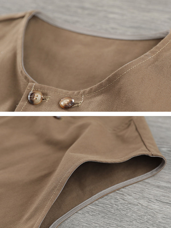 xakxx Artistic Retro Loose Sleeveless Solid Color Round-Neck Vest Outerwear