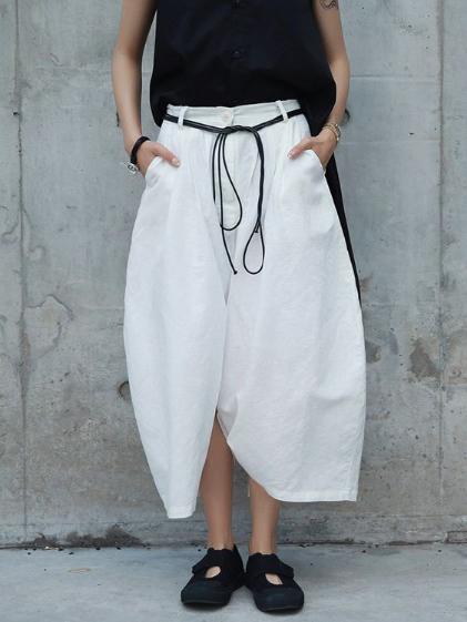 xakxx Loose White Linen Split-side Harem Pants