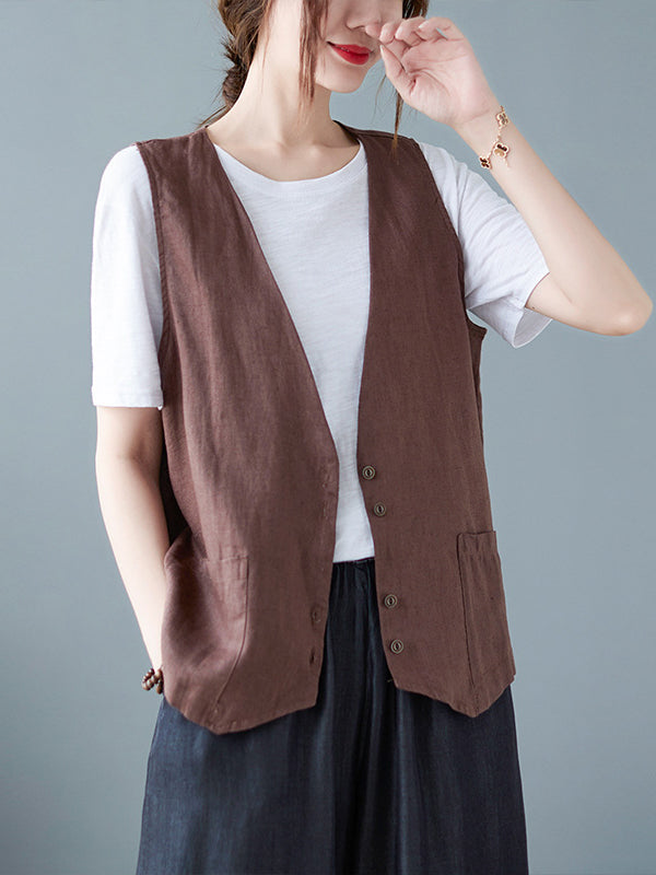 xakxx Simple Loose V-Neck Solid Color Vest