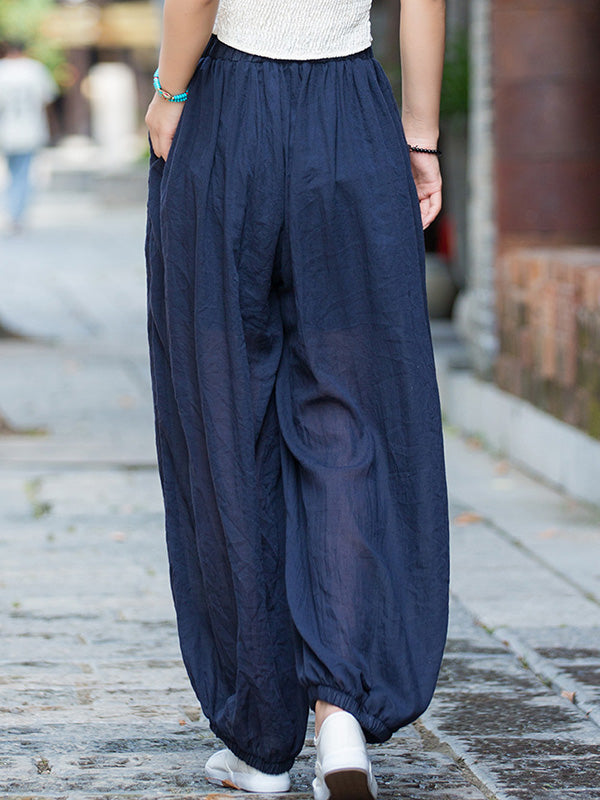xakxx Vintage Wide Leg Loose Solid Color Bloomers Pants