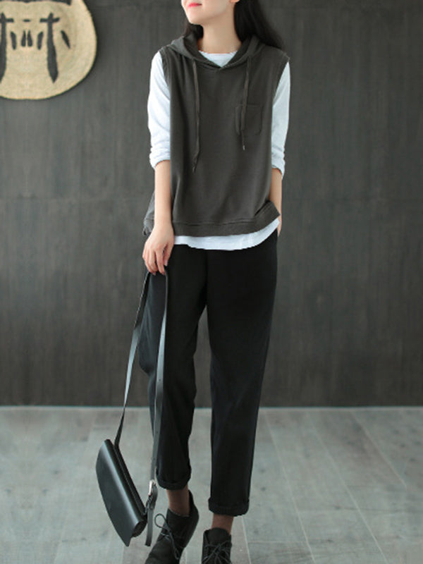 xakxx Artistic Retro Solid Hooded Vest