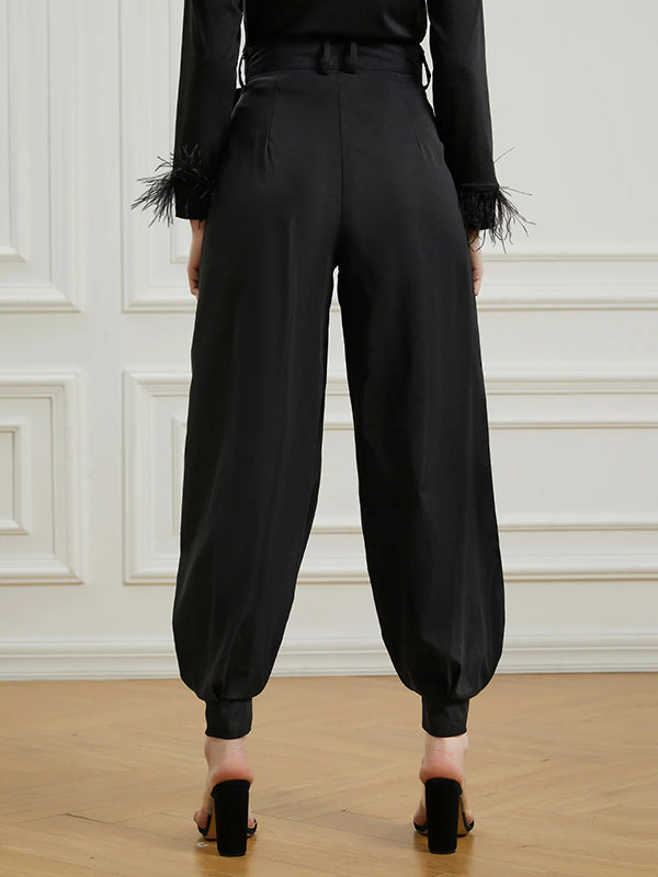 xakxx Simple High Waisted Black Casual Harem Pants Bottoms