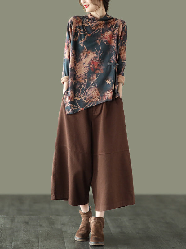 xakxx Simple Wide Leg Loose Solid Color Casual Pants Bottoms