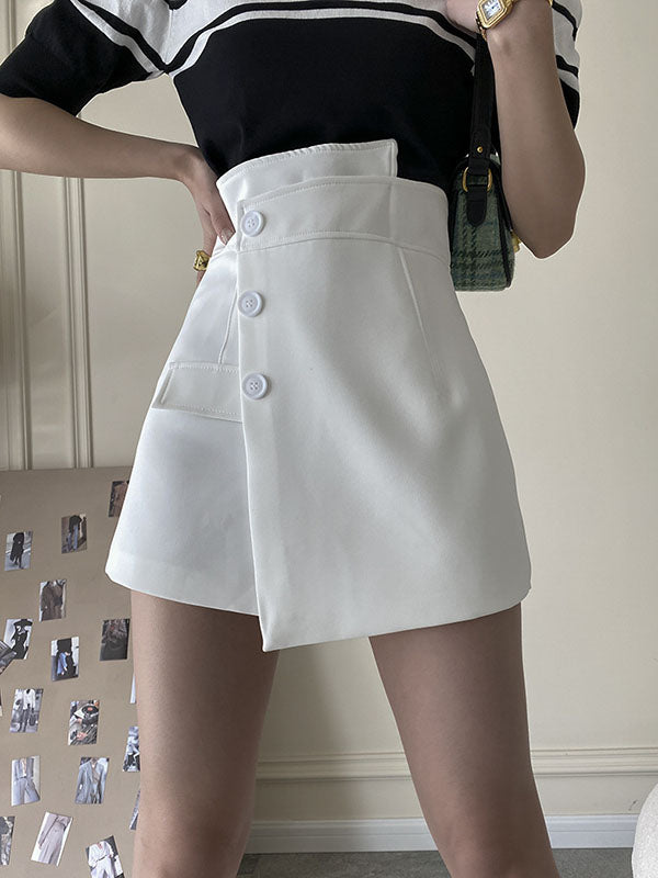 xakxx High Waisted Irregular Clipping Solid Color Culotte Shorts Bottoms