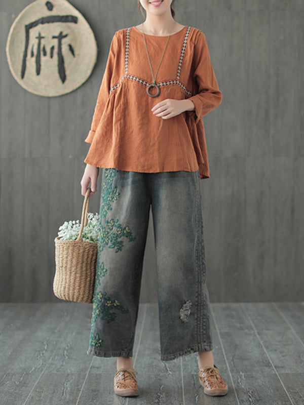 xakxx Original Embroidered Wide-Leg Column Jean Pants