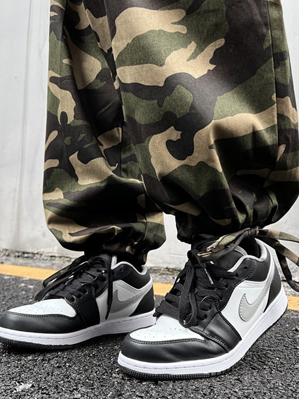 xakxx Hip-Hop Wide Leg Drawstring Camouflage Pants