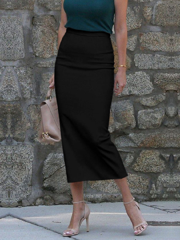 xakxx High Waisted Solid Color Zipper Skirts