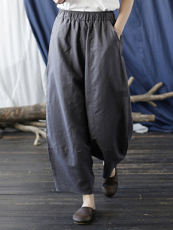 xakxx Simple Solid Color Elasticity Waisted Wide Leg Pants