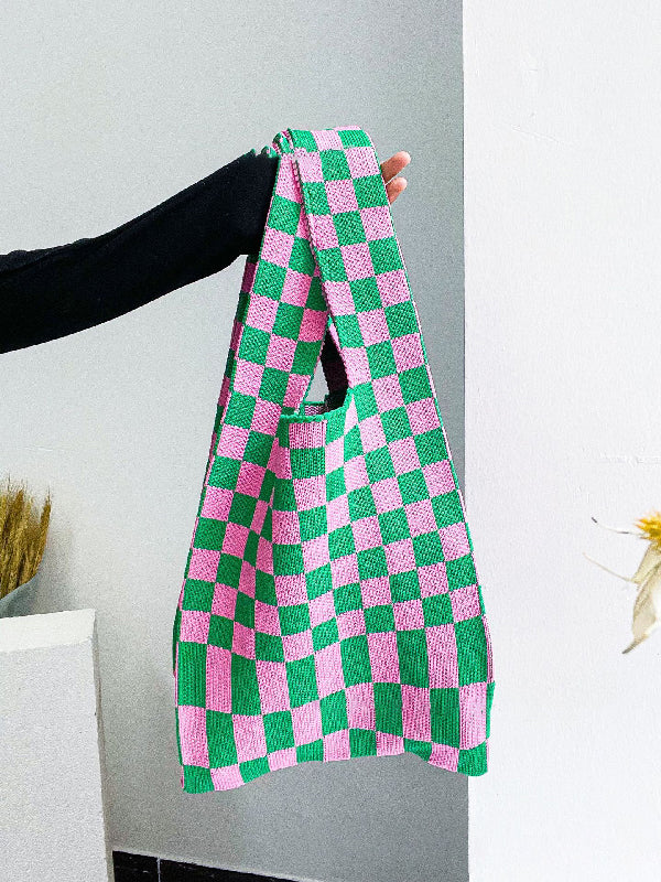 xakxx Casual Weave Contrast Color Plaid Bags Accessories