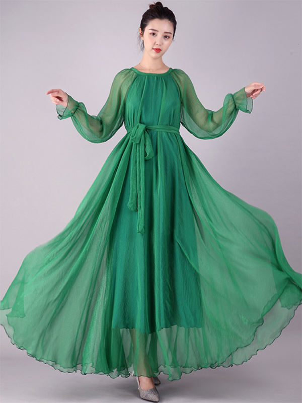 xakxx Artistic Retro Vintage Loose Solid Color Maxi Dress