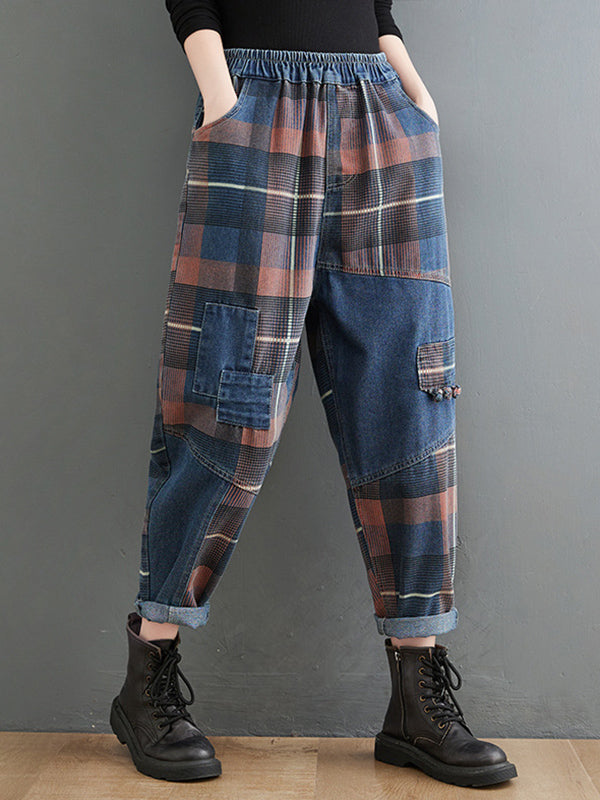 xakxx Original Artistic Retro Plaid Jean Pants