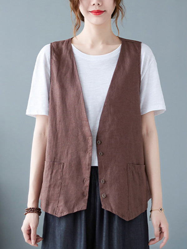 xakxx Simple Loose V-Neck Solid Color Vest