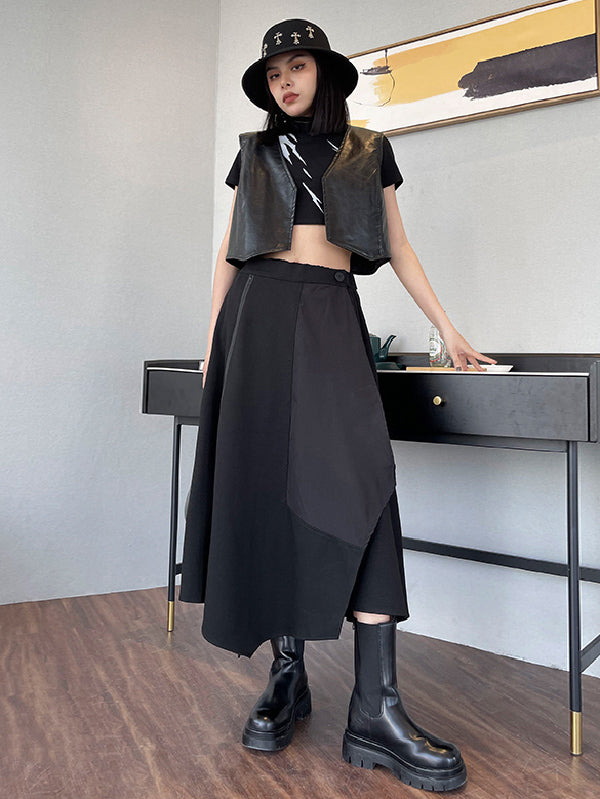 xakxx Casual High Waisted Irregularity Solid Color Skirt