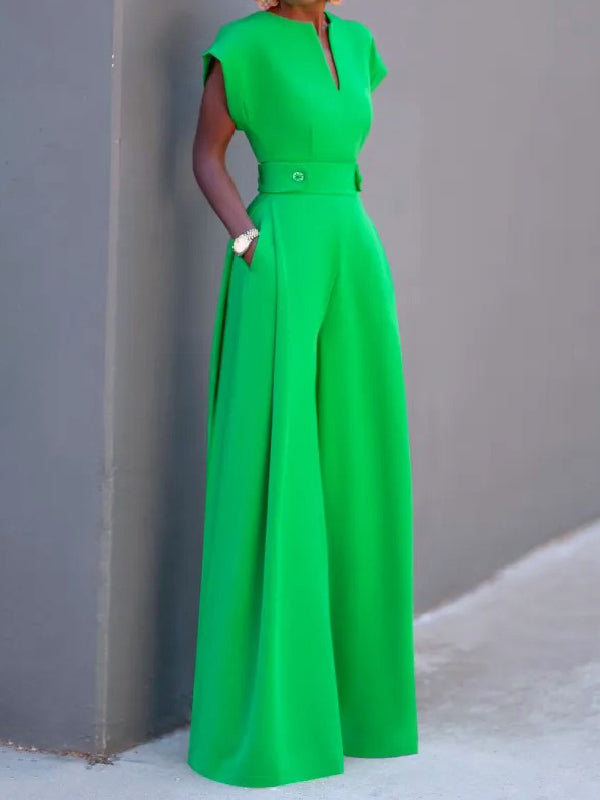 xakxx Urban Cap Sleeve Solid Color Wide Leg Jumpsuits