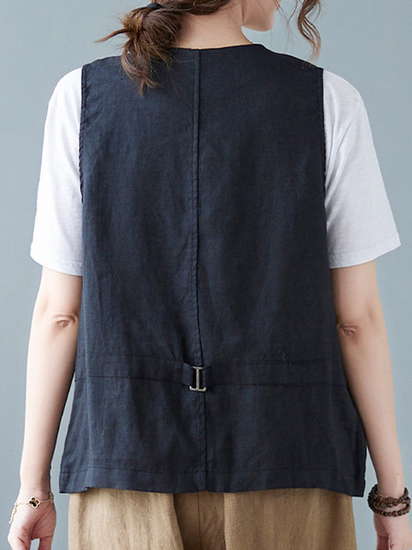 xakxx Simple Loose V-Neck Solid Color Vest