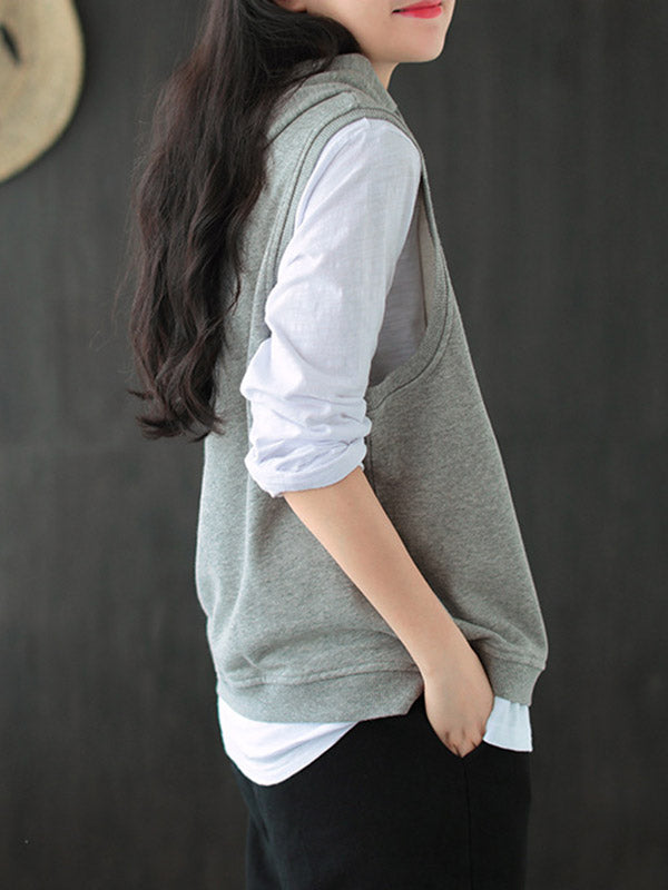 xakxx Artistic Retro Solid Hooded Vest