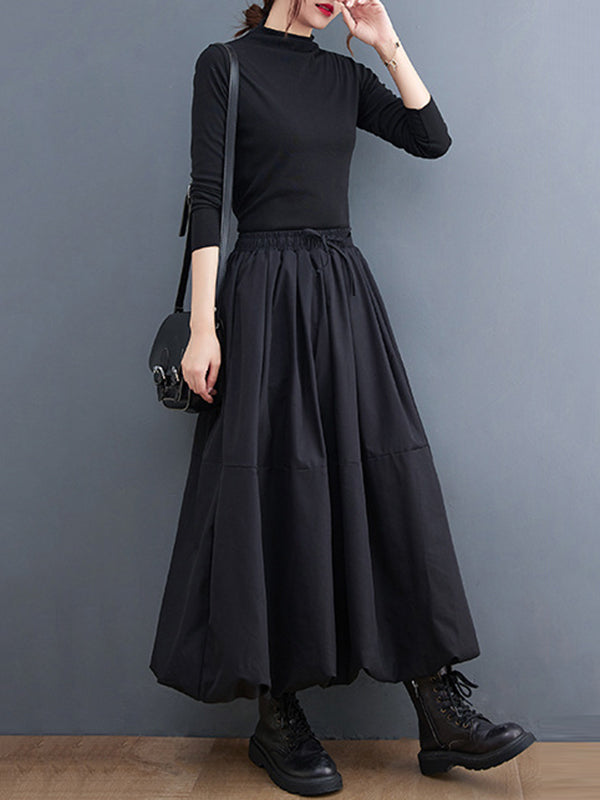 xakxx Urban Loose Drawstring High Waisted Black Bubble Skirt