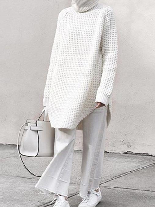 xakxx xakxx-Loose Solid Knitting High-neck Long Sweater