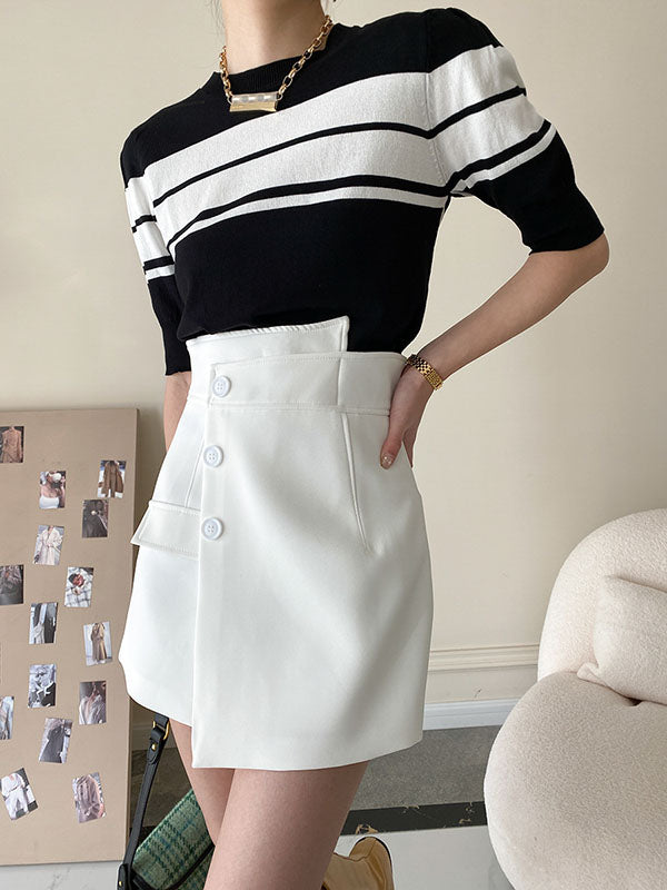 xakxx High Waisted Irregular Clipping Solid Color Culotte Shorts Bottoms