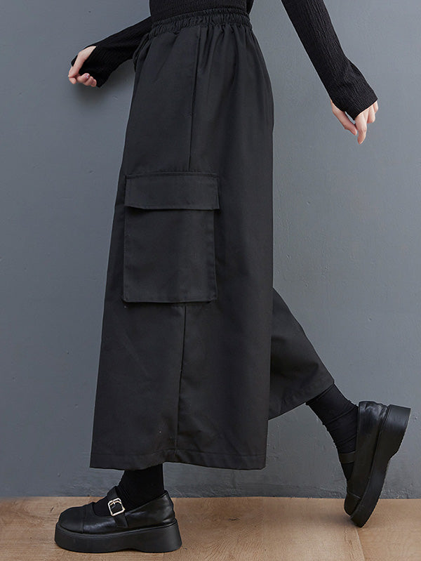 xakxx Simple Loose Wide Leg Drawstring Solid Color Casual Pants Bottoms