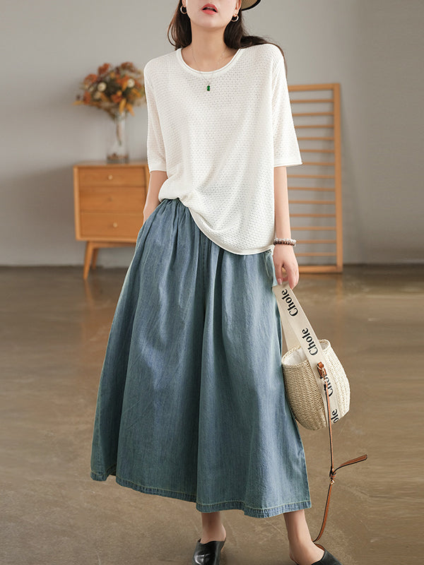 xakxx Artistic Retro Loose Wide Legs Elasticity Jean Pants