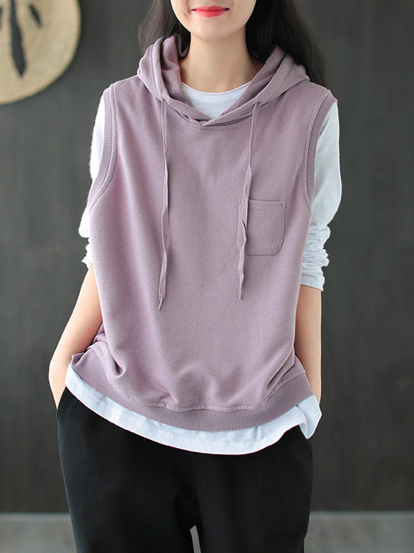 xakxx Artistic Retro Solid Hooded Vest
