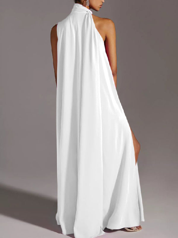 xakxx Sleeveless Solid Color Split-Side Round-Neck Maxi Dresses