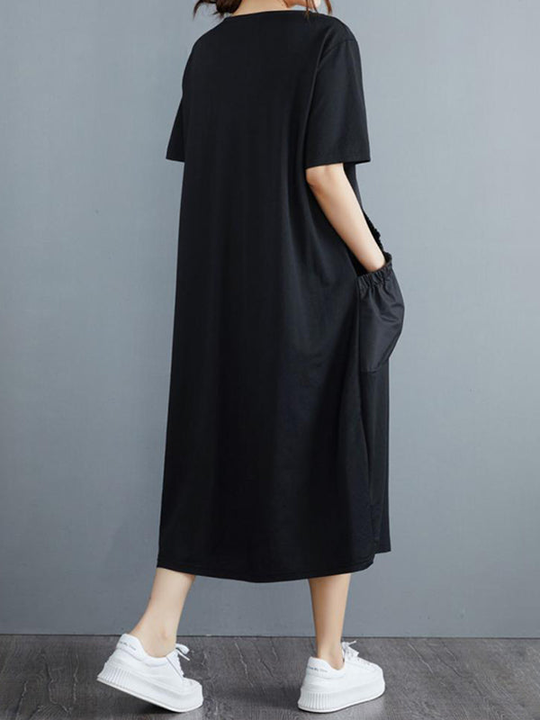 xakxx Simple Casual Solid Color Split-Joint Midi Dress
