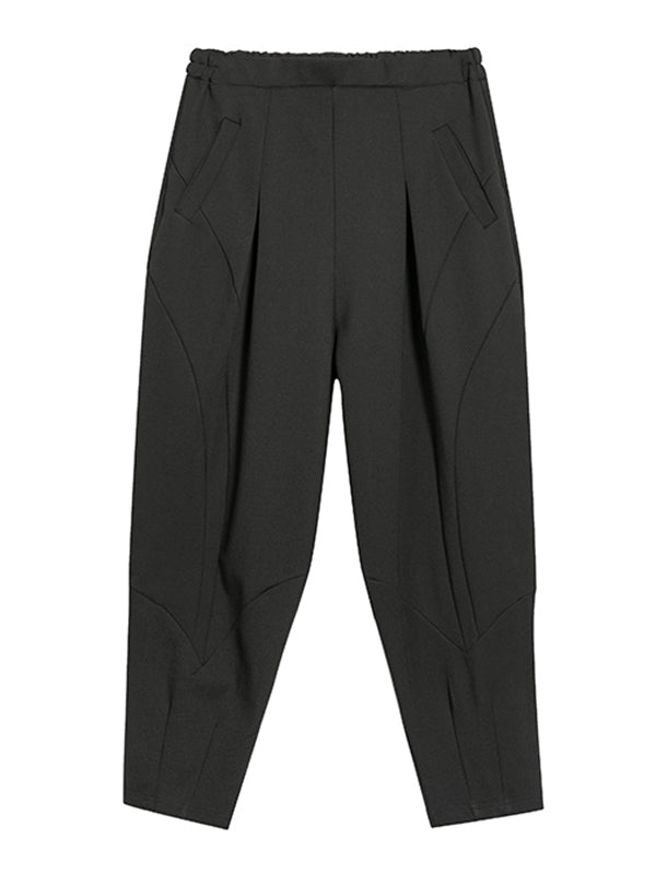 xakxx Simple Casual Split-Joint Pleats Black Harem Pants
