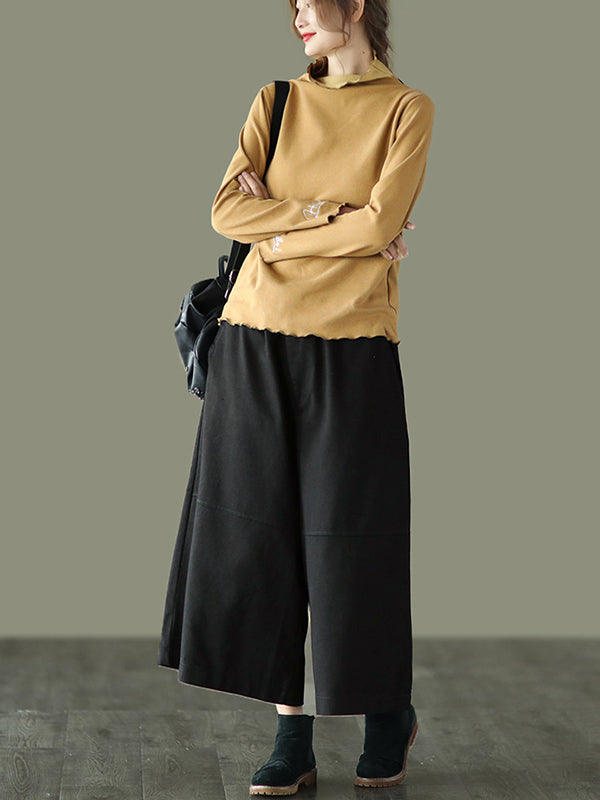 xakxx Simple Wide Leg Loose Solid Color Casual Pants Bottoms
