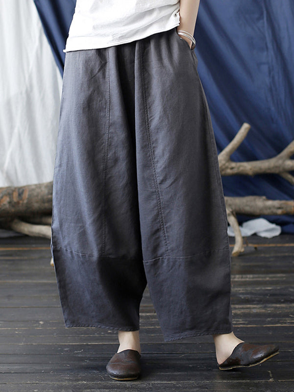 xakxx Simple Solid Color Elasticity Waisted Wide Leg Pants