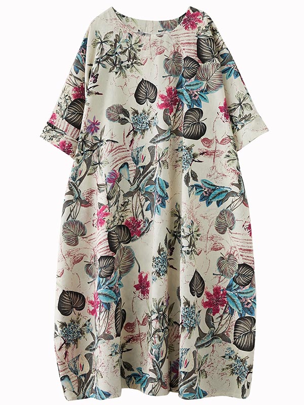 xakxx Vintage Floral Round-Neck Dress