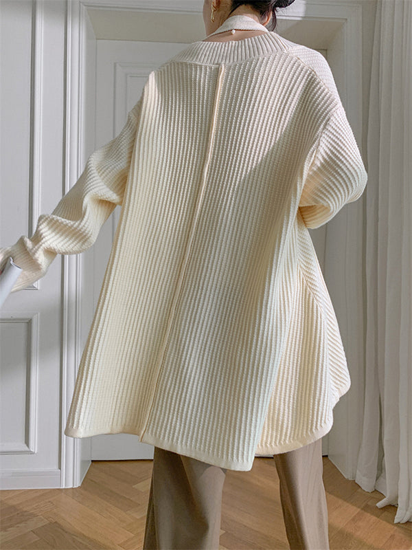 xakxx Stylish A-Line Long Sleeves Loose Solid Color V-Neck Cardigan Tops