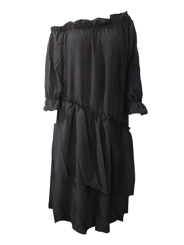 xakxx Loose Irregularity Falbala Solid Color Off-The-Shoulder Midi Dresses