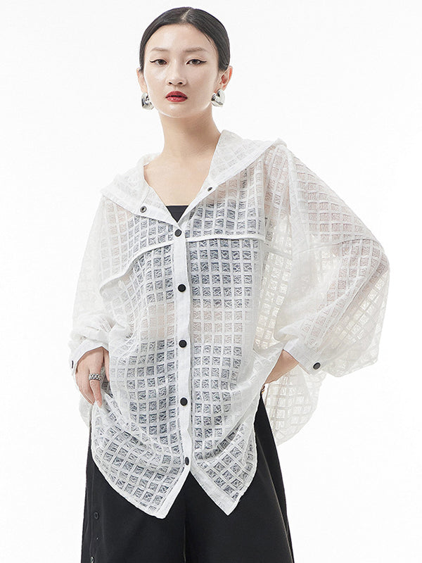 xakxx Loose Batwing Sleeves Sun Protection See-Through Blouse
