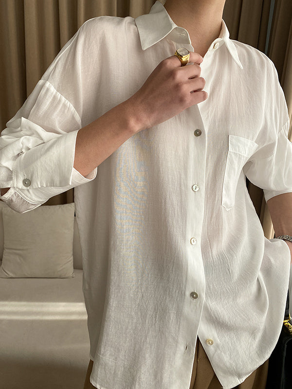 xakxx Solid Color Lapel Blouses&Shirts Tops