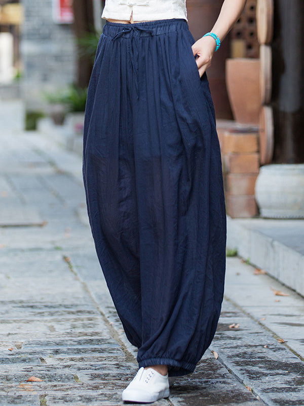 xakxx Vintage Wide Leg Loose Solid Color Bloomers Pants