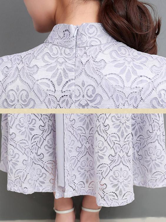 xakxx Gray&Coffee Lace A-line Long Cheongsam Ao Dai